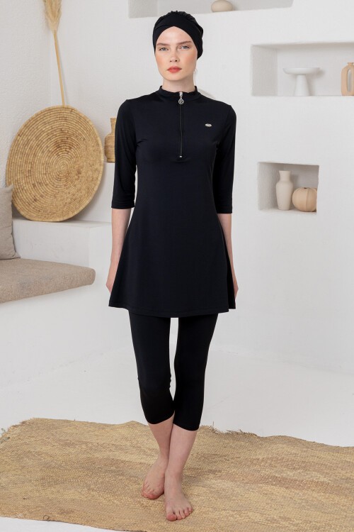 Anda Likralı Yarım Kollu Battal Tesettür Mayo