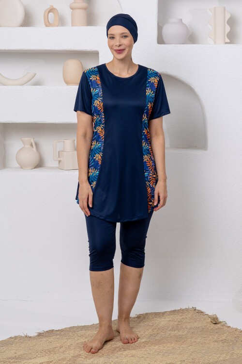 Entera Likralı Kısa Kollu Battal Tesettür Mayo