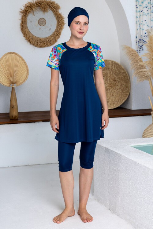 Fawn Likralı Kısa Kollu Tesettür Mayo