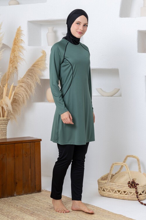 Hila Likralı Uzun Kollu Tesettür Mayo