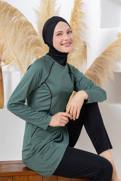 Hila Likralı Uzun Kollu Tesettür Mayo