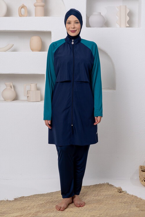 Makenna Paraşüt Uzun Kollu Battal Tesettür Mayo