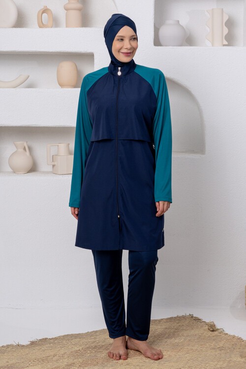 Makenna Paraşüt Uzun Kollu Battal Tesettür Mayo