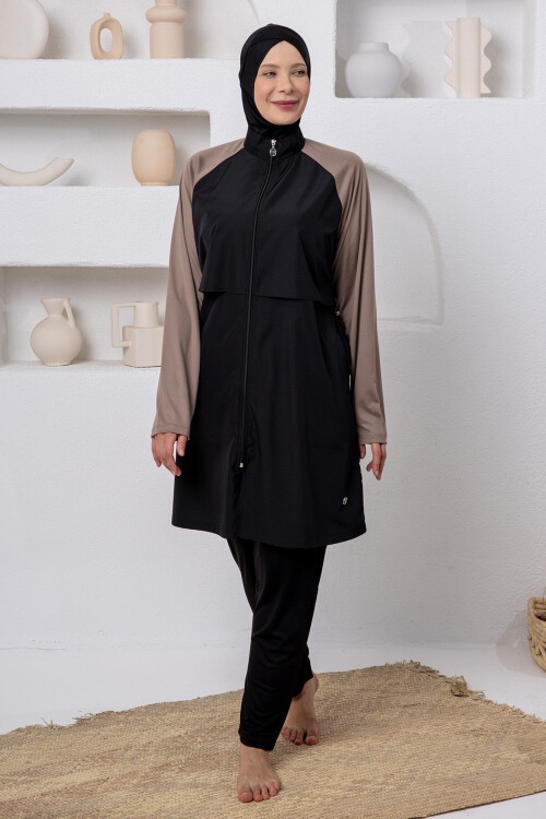 Makenna Paraşüt Uzun Kollu Battal Tesettür Mayo