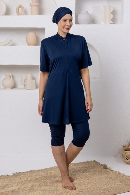 Naomı Likralı Kısa Kollu Battal Tesettür Mayo