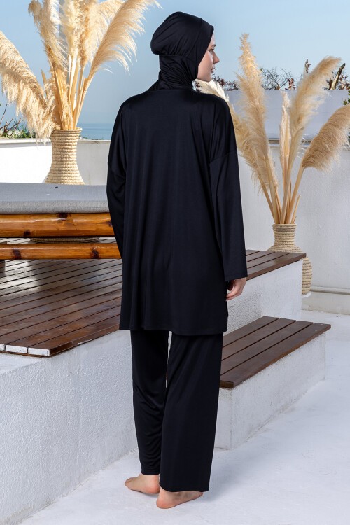 Nayye Likralı Uzun Kollu Tesettür Mayo