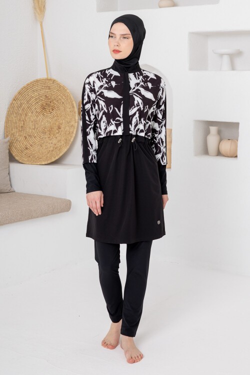 Pera Likralı Uzun Kollu Tesettür Mayo