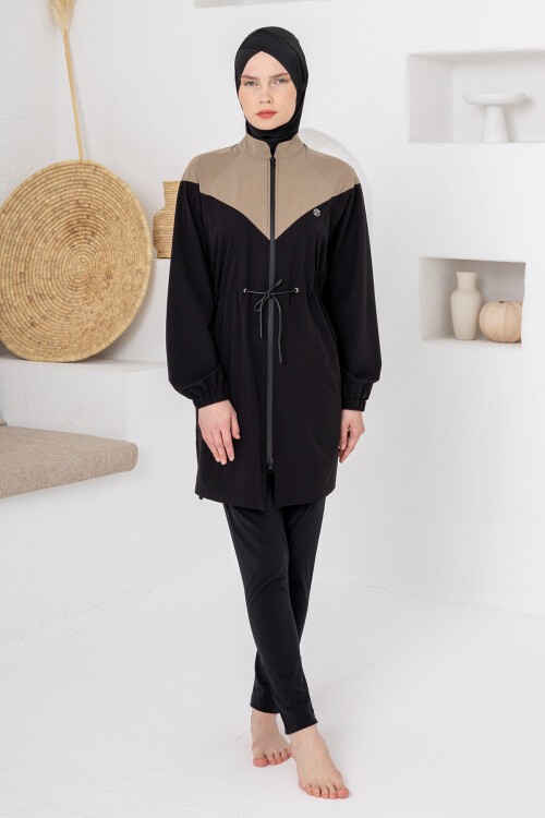 Rezon Likralı Uzun Kollu Battal Tesettür Mayo