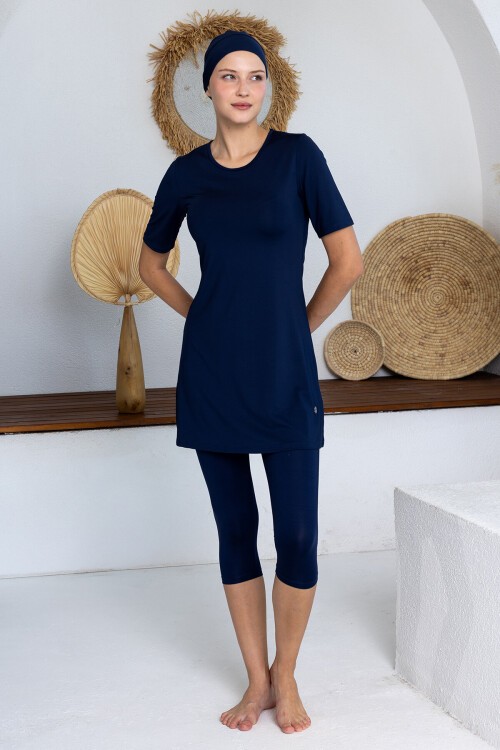 Walt Likralı Kısa Kollu Battal Tesettür Mayo