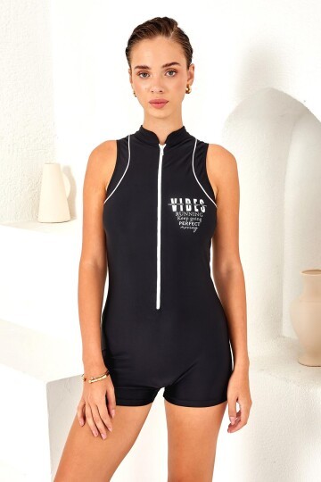 Fermuarlı Kolsuz Paçalı Sörfçü Mayo