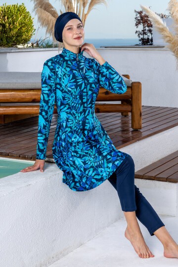 Clere Likralı Uzun Kollu Tesettür Mayo