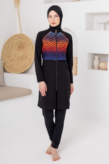 Devon Likralı Uzun Kollu Tesettür Mayo