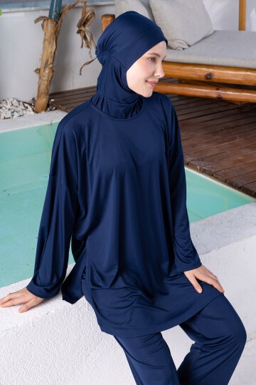 Nayye Likralı Uzun Kollu Tesettür Mayo