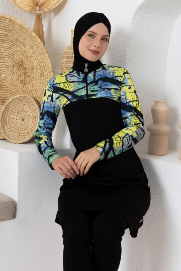 Tetra Likralı Uzun Kollu Tesettür Mayo