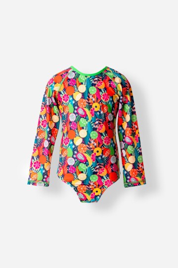 Uzun Kollu Kız Çocuk Yüzücü Mayo